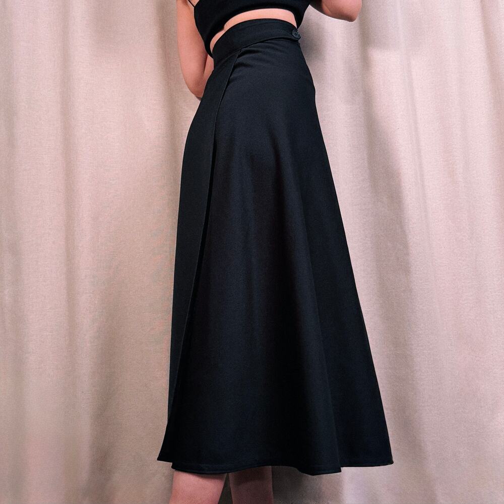 1970s Black Corset Waist Midi Skirt, High Thigh Slit (XS/S) - Picture 3 of 3